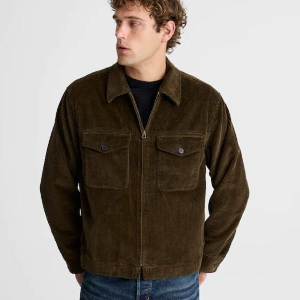 Madewell Men's Green Zip-Front in Corduroy Jacket - L
